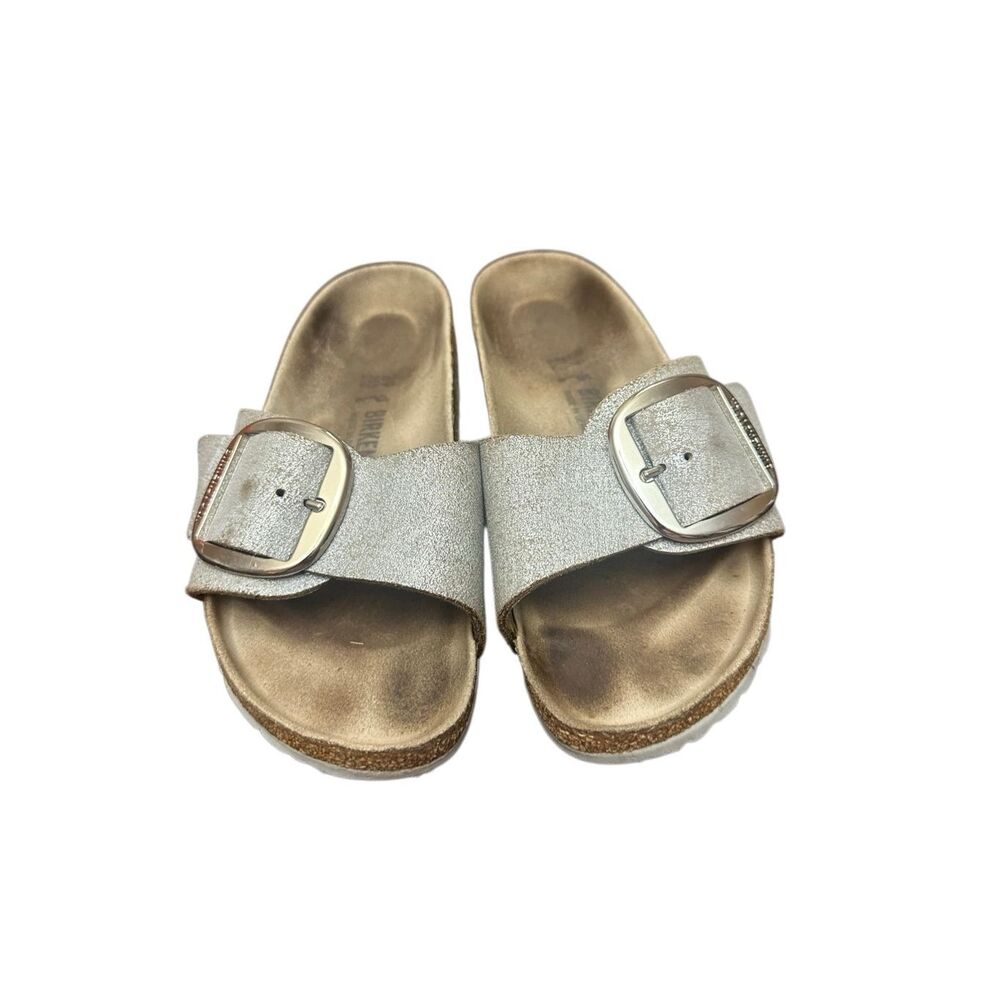 Birkenstock Madrid Washed Silver Sandals 39 L 8.5Narrow Big Buckle Leather